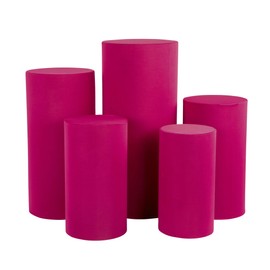 1 Set, Spandex Pillar Covers for Metal Cylinder Pedestal Stands 5 Pcs/Set - Fuchsia Covers ONLY/Cylinder Pedestal Stands NOT INCLUDED