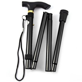 COMFKEY Comfkey Folding Lightweight Walking Stick - Adjustable Aluminum Metal Collapsible Travel Cane with Non-Slip Rubber Base (Black)