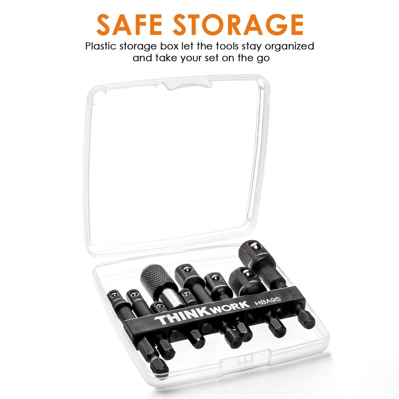 THINKWORK Impact Socket Adapter Set, 1/4" 3/8" 1/2" Drill Socket
