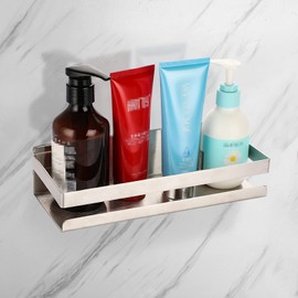 OwnMy 10 Inch Bathroom Shower Shelf Stainless Steel Bath Kitchen Basket Shower Caddy Rack, Rust Proof Metal Bathroom Storage Floating Shelves Wall Mounted Shower Corner Rectangular Shelf (Silver)