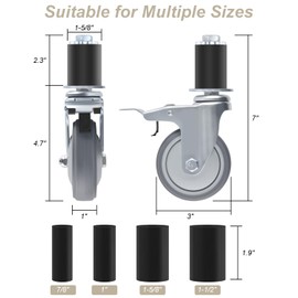 ERKOON 4 Pack Heavy Duty Gate Caster Mute Wheel, Prep Table Caster Wheels Set with Spring Loaded Bracket, Suitable for 7/8 "1" 1-5/8 "1-1/2" Table Leg Sizes (3inch)
