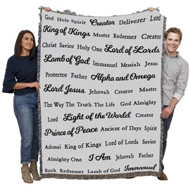 Pure Country Weavers Names of God Blanket Grey - Religious Gift Tapestry Throw Woven from Cotton - Made in The USA (72x54)