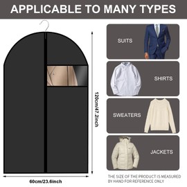 Garment Bag Pack of 3 Clothes Covers 60 x 120 cm PEVA Clothes Covers with Zip Dustproof Black Reusable Clothes Protective Cover Moth Proof Garment Cover Bags for Clothing Storage
