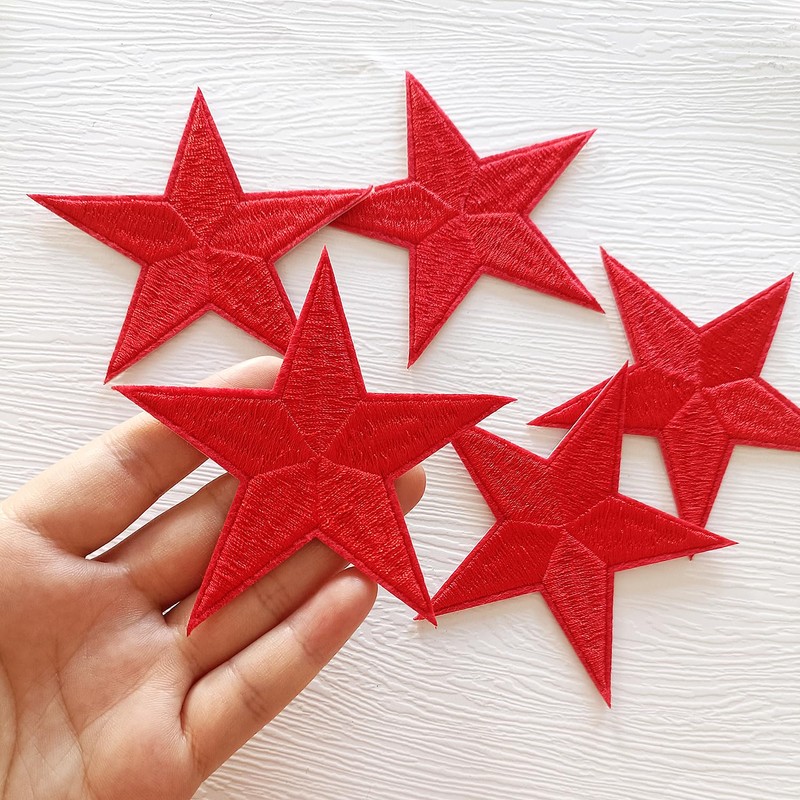 Zlettery 5pcs Red Star Iron on Patches, Star Patches Embroidered