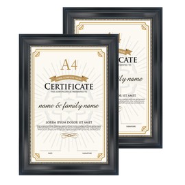 GraduatePro Picture Frame A4 Frame Certificate Plastic for Certificates Diploma Wall Hanging Gold Beads Vintage University Certificate Frame Black