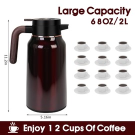 68oz Thermal Coffee Carafe, Stainless Steel Carafes for Hot Liquids 36 Hours, Insulated Coffee Carafes For Keeping Hot Coffee, Hot Water, Tea, Hot Beverage (Red)