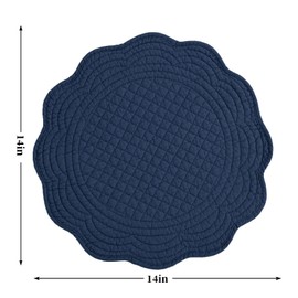 HOMBYS Quilted Placemats Set of 6 Washable Round Placemats for Kitchen Table-100% Cotton Fabric 13 Inch Round Table Mats, (13"x13", Sapphire Blue)