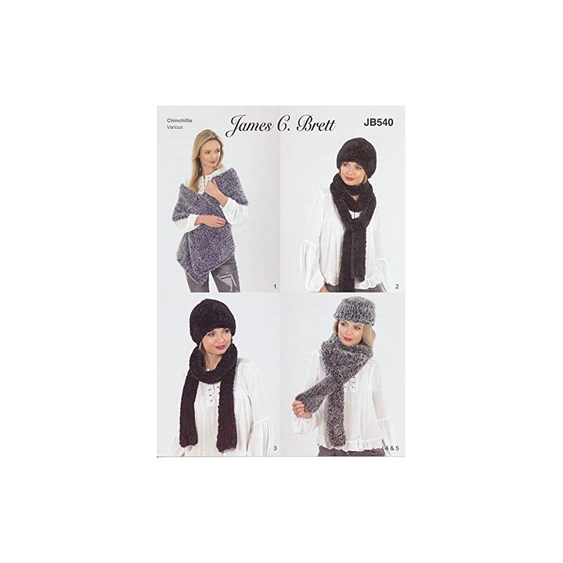 James Brett Chinchilla Knitting Pattern Womens Accessories Wrap Hats &