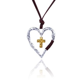 Hollow Heart Cross Pendant Necklace Leather Chain Jewelry Vintage Choker Silver Tone Necklace for Women Hollow Heart Necklaces for Women, alloy