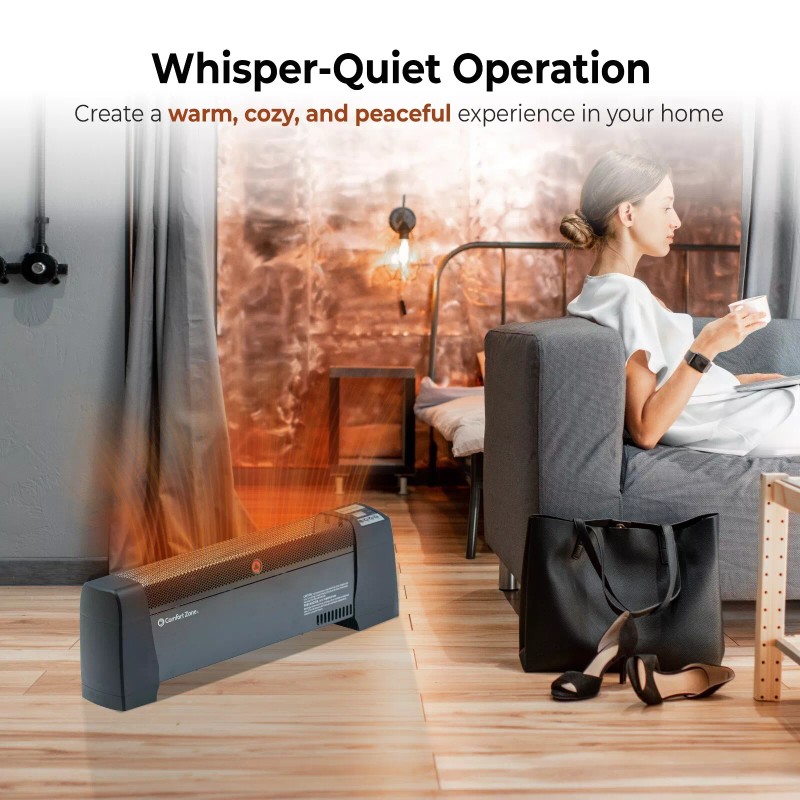 Comfort Zone Electric Baseboard Space Heater with Digital Thermostat, Black