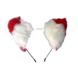 Kawaii Handcrafted Cute Lolita Headgear Cosplay Animal Ears Cat Ears Headband Fox Ears Hair Clip (White, red, and White Cochlea)
