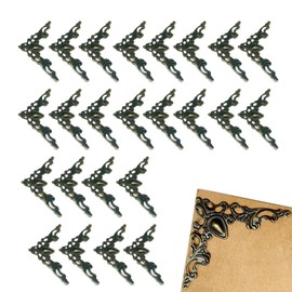 YAFIYGI 24 Pcs Metal Book Corner Protectors Antique Bronze Decorative Frame Vintage Corner Guards for Albums Photos Books Picture Frames Craft Embellishments Page Trim Edge Protector Covers