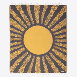 FESHKA Sand Free Turkish Beach Blanket (55 x 67) Quick Dry Bath Towel, Oversized Beach Towel, Lightweight for Travel - Made with 100% Organic Turkish Cotton - Golden Hour (Yellow/Navy)