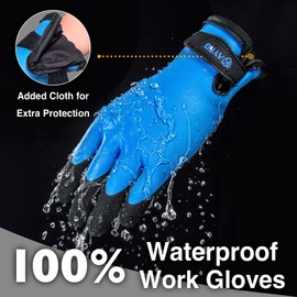KAYGO Thermal Work Gloves, Waterproof, Lined, Cold-Resistant, Double Latex Coated, Insulated Warm Work Gloves, Ideal for Cold Store, Winter Work Outdoors (Blue, L, Size 9)