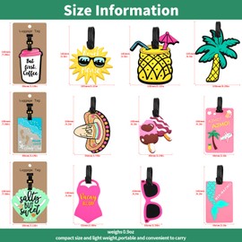 Yauhar 12Pcs Silicone Luggage Tags with Identification Name ID Card, Fun Summer Vacation Beach Holiday Fully Bendable Tag for Travel Baggage Suitcase Backpack Schoolbag Handbag