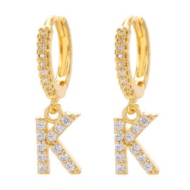 14K Gold Dangle Drop Initial Earrings for Women Dainty CZ Huggie Hoop Name Letter Earrings S925 Sterling Silver Post with Cubic Zirconia Hypoallergenic Gifts Jewelry