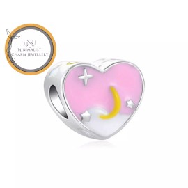 Minimalist Charm Jewelry Pink Heart Moon Charm For Bracelet, Heart Charm, Gift For Women