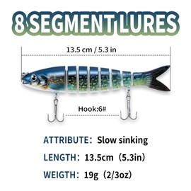 TOEWSN Fishing Lure for bass Walleye Fishing Lures 8 Segments swimbaits bass Fishing Slow Sinking for Bass Fishing Gifts for Men Must-Have for Family Fishing Gear