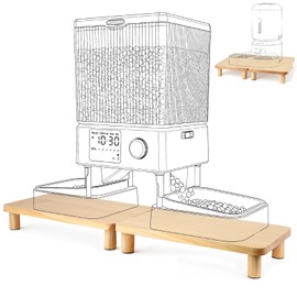 SZEE 2Pcs Cat Food Stand for Dual-head Automatic Feeder & Bowls, Elevated Cat Food Table Station, Raises Feeder/Bowl by 2 3/8", Premium Solid Wood Material, Relieves Spine and Joints Noticeably on Pet