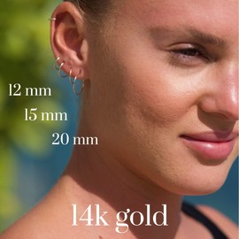 14k Real Gold Filled Thin Gold Hoop Earrings 15 mm Gold Filled Earrings Hoops Gold Tiny Wire Endless Small Gold Hoop Earrings for Women 14k Small Earring Hoops Thin Petite Handmade in FL
