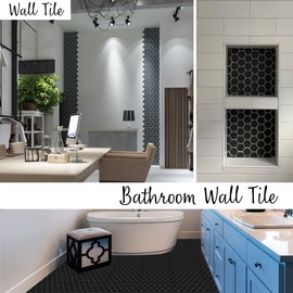 TDPW-UNBH2-406 Unglazed Porcelain Black Greyish Charcoal 2 in Hexagon Floor Wall Tile for Shower Bathroom, Kitchen Backsplash, No Slip Tile, Fireplace, Pool - 5 Sheets