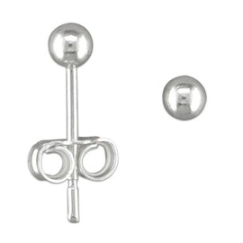 3mm Plain Round Solitaire BALL/BEAD Stud Earrings/Ear Studs for Women/Teenage/Girls - 925 Sterling Silver - Classic Round Solitaire BALL Studs