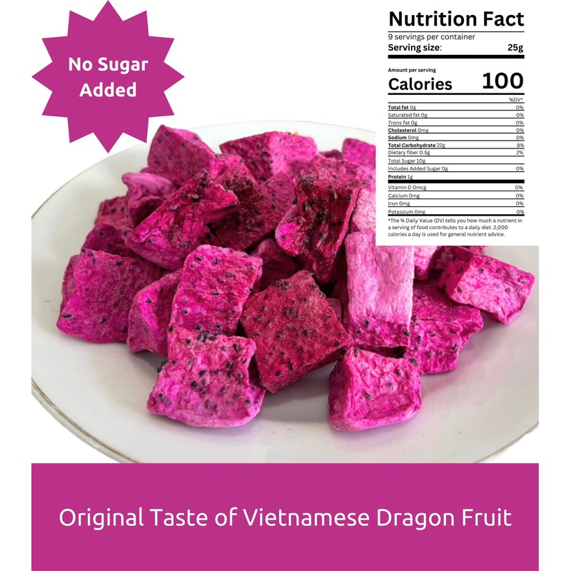 KAMVIVA Vietnam's Freeze Dried Dragon Fruit, 227g/8.0 Oz, 100% Natural,