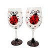 Ladybug Hand Painted Stemmed Wine Glasses Set of 2