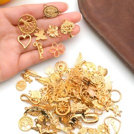 Pack of 100 Charms Pendants Gold for Jewellery Crafts Mixed Pendant Chain and Vintage Aesthetic Bracelet Earrings Necklace