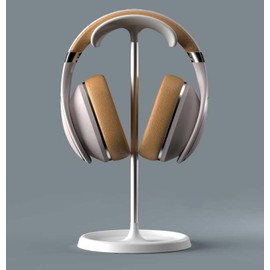 DC DREWCHAN Headphone Stand White, Desk Headphone Stand with Headphone Cable Storage Clip, Heavy Duty Gaming Headset Stand with Base Curved Storage for AirPods Max, Beats, Bose,Sony and More