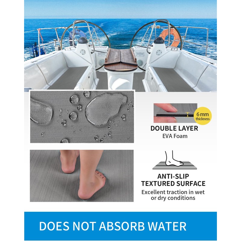 OCEANBROAD Brushed Boat Flooring 96''x16'' Self-Adhesive EVA Foam Sheet Non-Slip