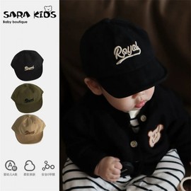 Cute Korean Style Baby Hat for Spring & Autumn (4 Months - 2 Years Old, 43-48cm) Khaki + Recommended for 4 Months-2 Years + Hook & Loop Adjustment 3ea