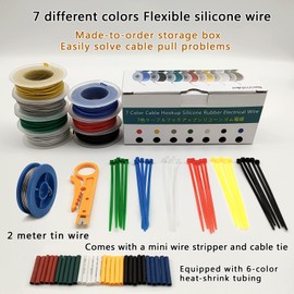 26awg Wire Cable 7 Colors Flexible Silicon Wire Electrical Wiring Kit 7x33 ft Spool Solid Wire DIY Easy to Work Wire Tin Plated Wire Heat Shrink Tubing Wire Stripper Included