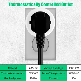 Thermostatically Controlled Outlet - On at 32°F/Off at 50 °F, Thermostat Plug Outlet, No Need to Close Manually, for Chicken Water Coop Heater Heated Water Bowl Bird Bath Deicer Roof Cable (2 Pcs)
