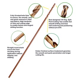 Hss Cobalt Drill Bit Set 1/4 in. x 12 in. Aircraft Extension Extra Long Deep Hole Drilling-3Pcs