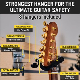 DLDIRECT Black Wall Hanger for Guitars and Ukuleles - Multiple Guitar Wall Mount with 8 Guitar Holder Locking System, 48-Inch