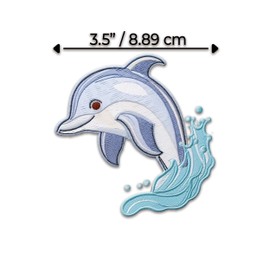 3.5" Dolphin Iron On Patch | Embroidered Cute Nice Ocean Animals Applique Appliques Iron On/Sew On Patches for Holes, Clothing, Jeans, Hat, Backpacks, Hats, Jackets, Clothes