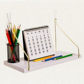 Cubicle Shelf For Fabric Walls With Hooks：12x6.0in White Wooden Cubicle Shelf Hanging Gold Bracket Use For Office Cubicle Accessories For Office Stylish Cubicle Decorations For Women Desk