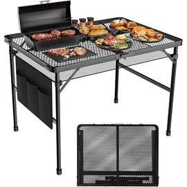 3x2 FT Folding Grill Table, Portable Camping Table for Outside, Adjustable Height Folding Table with Desktop & Mesh Bag, Lightweight Outdoor Table for Camping, Picnic, BBQ