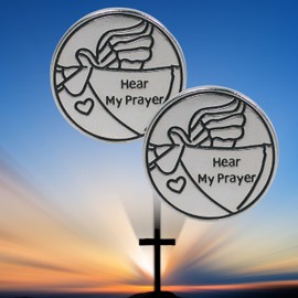BANBERRY DESIGNS Guardian Angel Pocket Token - Set of 2 - 'Hear My Prayer' Message Card Included - 1.25" Diameter - Pocket Travel Companion for Friends & Family