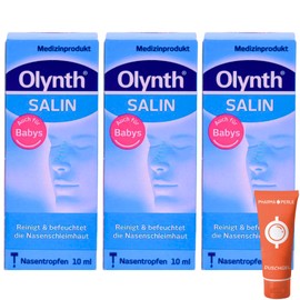 Olynth Salin Nasentropfen 3x 10 ml I Reinigt & befeuchtet die Nasenschleimhaut I sanfte Nasenpflege für Babys, Kinder & Erwachsene I bei Schnupfen & Allergie I Spar-Set plus Pharma Perle give-away