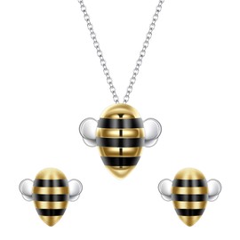 EleQueen 925 Sterling Silver Cute Bee Pendant Choker Necklaces Stud Earrings Jewelry Sets for Women, Valentine's Day/Mother's Day/Christmas Jewelry Gift for Wife/Mom