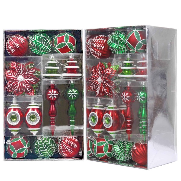 Valery Madelyn 50ct Classic Collection Splendor Shatterproof Christmas Ball Ornaments Decoration Red Green White,Themed with Tree Skirt(Not Included)
