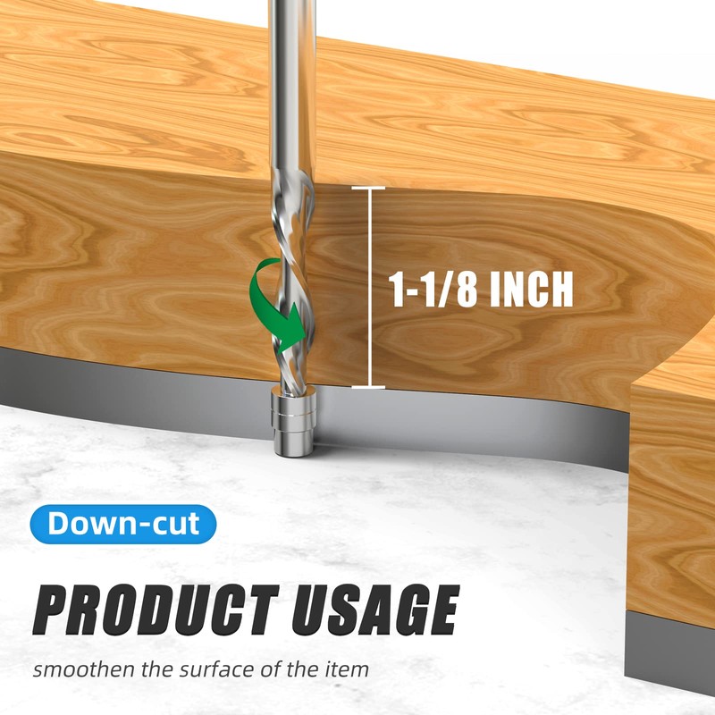 MEIGGTOOL 1/4-Inch Diameter Spiral Flush Trim Router Bits, Down-Cut Flush