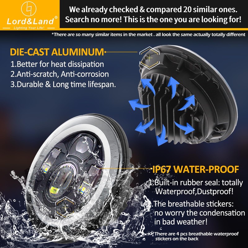 7 inch Motorcycle LED Headlight 4.5" Fog Passing Lights DOT
