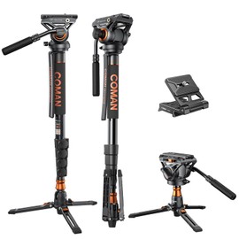 Famall Monopod with Feet, Coman Professional Video Camera Monopod Q6 with Tripod Stand 70.6 inch Max Load 22 Lbs for Cameras, Canon, Nikon, Sony, DSLR, Video Camcorder