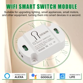 DEWIN 10A Smart WiFi Wireless Light Switch, 1PC WiFi Remote Timer Switch Universal DIY Module for Smart Home Automation Smart Life APP/Tuya APP, Voice Control Compatible with Alexa/Google
