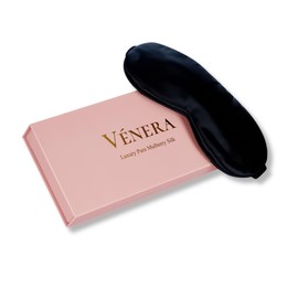 VÉNERA Silk Eye Mask - 100% Pure Mulberry 22 Momme Silk Sleep Mask (Black)