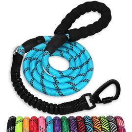 Correa de cuerda para perro de 6 pies: correas resistentes con gancho giratorio bloqueable, hilos reflectantes, elástico y mango acolchado, correa par