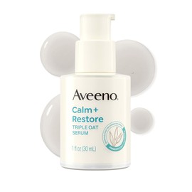 Aveeno Calm + Restore Triple Oat Suero Facial Hidratante para pieles sensibles, suave y ligero que suaviza instantáneamente la piel, no comedogénico, hipoalergénico y sin fragancia, 1 onza líquida